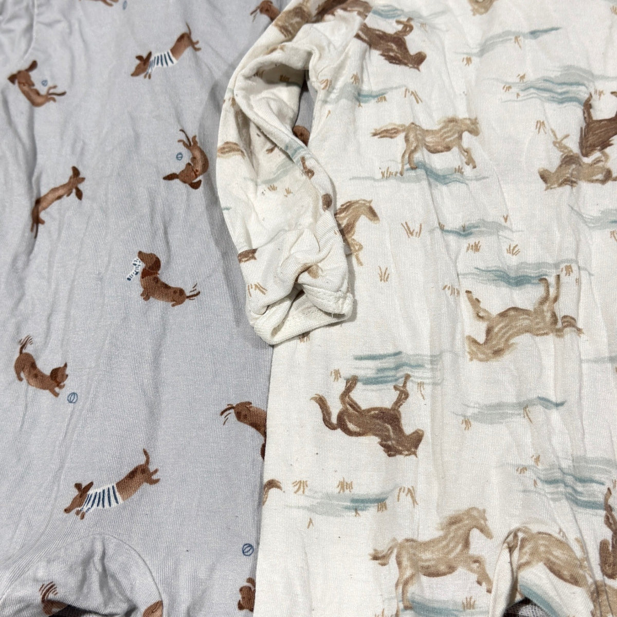 Modern Moments Sleepers Baby 0-3M Blue Cream Dog Horse Western Soft4