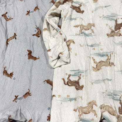 Modern Moments Sleepers Baby 0-3M Blue Cream Dog Horse Western Soft4