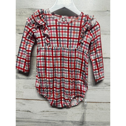 Birdie Bean Romper Girls 6-12M Red Plaid Ruffle Bamboo Viscose NWT0