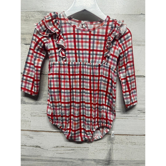 Birdie Bean Romper Girls 6-12M Red Plaid Ruffle Bamboo Viscose NWT0