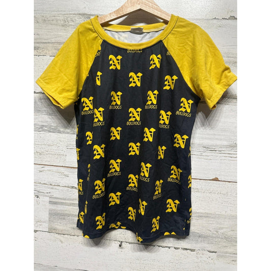 Bulldogs Raglan Shirt 10/12 Black Yellow All Over Print EUC0