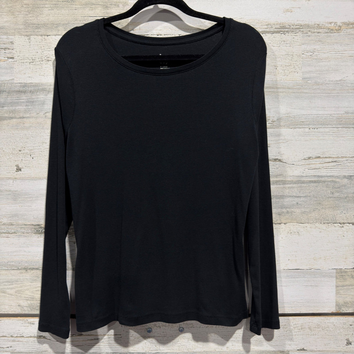 A New Day Long Sleeve Ribbed Tee Women XL Black Cotton Modal Casual Basic EUC0