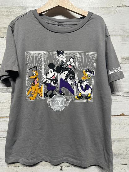 Disney Graphic T-Shirt Kids M Gray 100th Anniversary Mickey Goofy EUC0