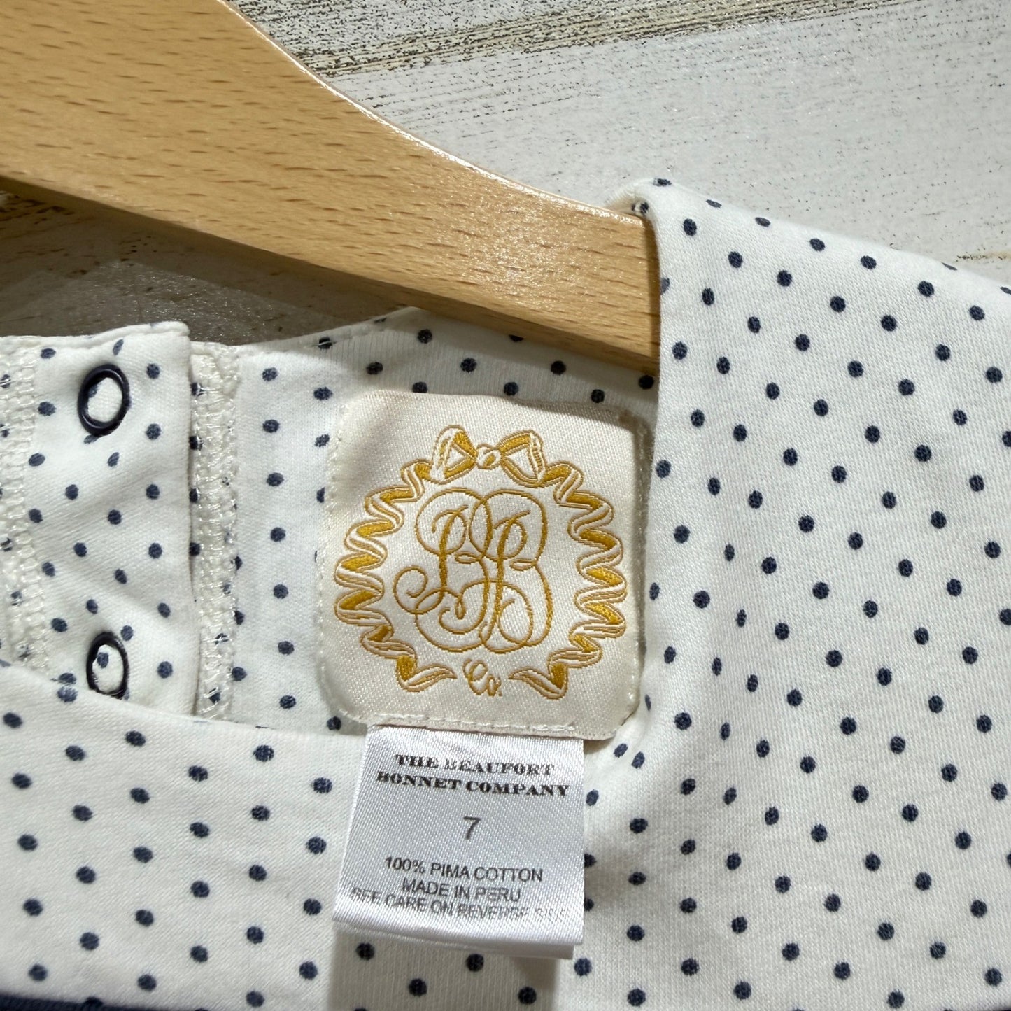 The Beaufort Bonnet Company Top Girls 7 White Polka Dot Preppy Pima Cotton EUC2
