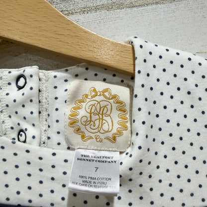 The Beaufort Bonnet Company Top Girls 7 White Polka Dot Preppy Pima Cotton EUC2