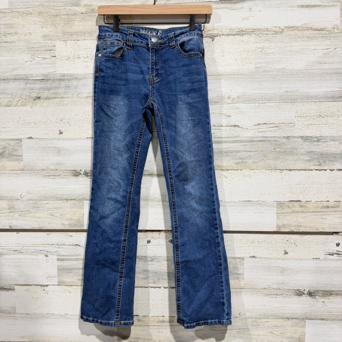 Rockin G Jeans Girls 12 Blue Bootcut Stretch Western Cowgirl EUC0
