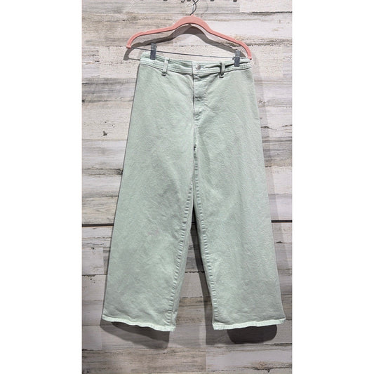 Universal Thread Sailor Wide Leg Pants Women 8 Green Cotton Denim Cropped Flawed0