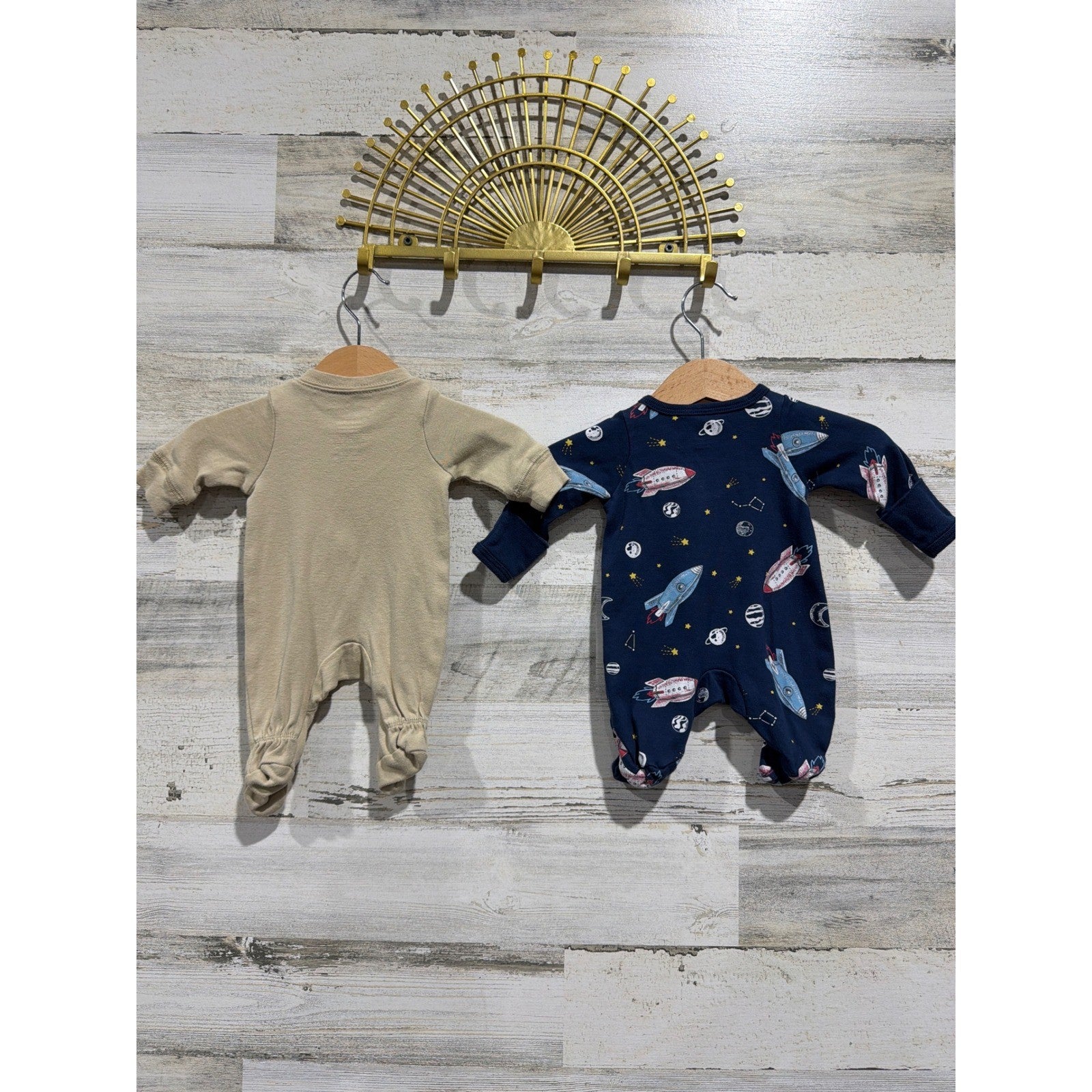 Preemie Boys Sleeper Bundle Tan Navy Space EUC3