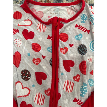 Little Sleepies Zippy Pajamas Kids 2T Grey Red Hearts Candy EUC2