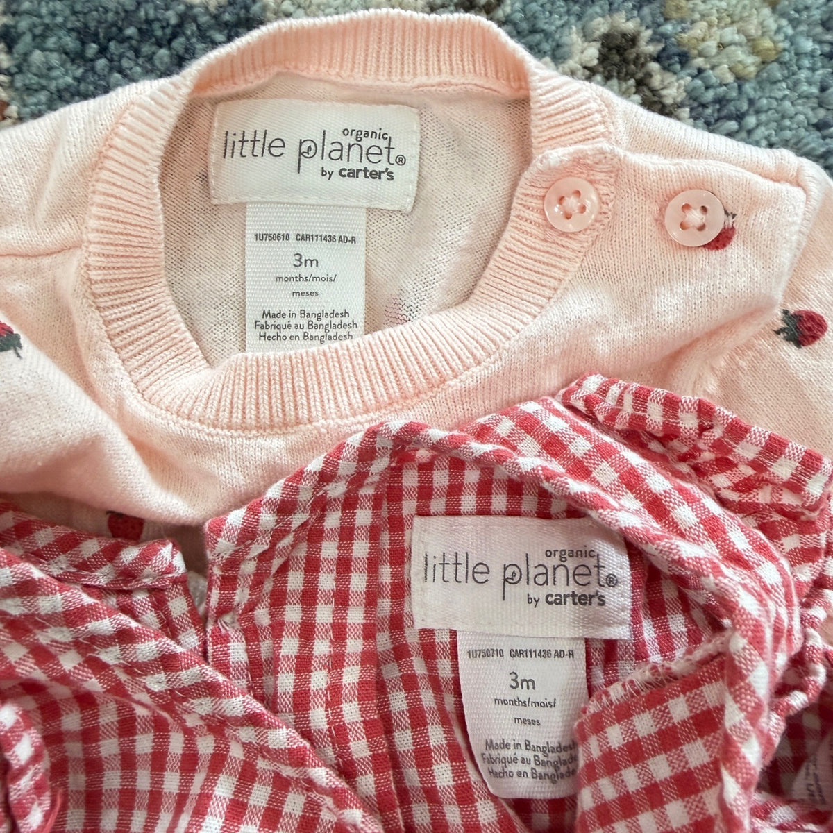 Little Planet Outfit Bundle Baby Girl 3M Pink Red Strawberry Gingham EUC6