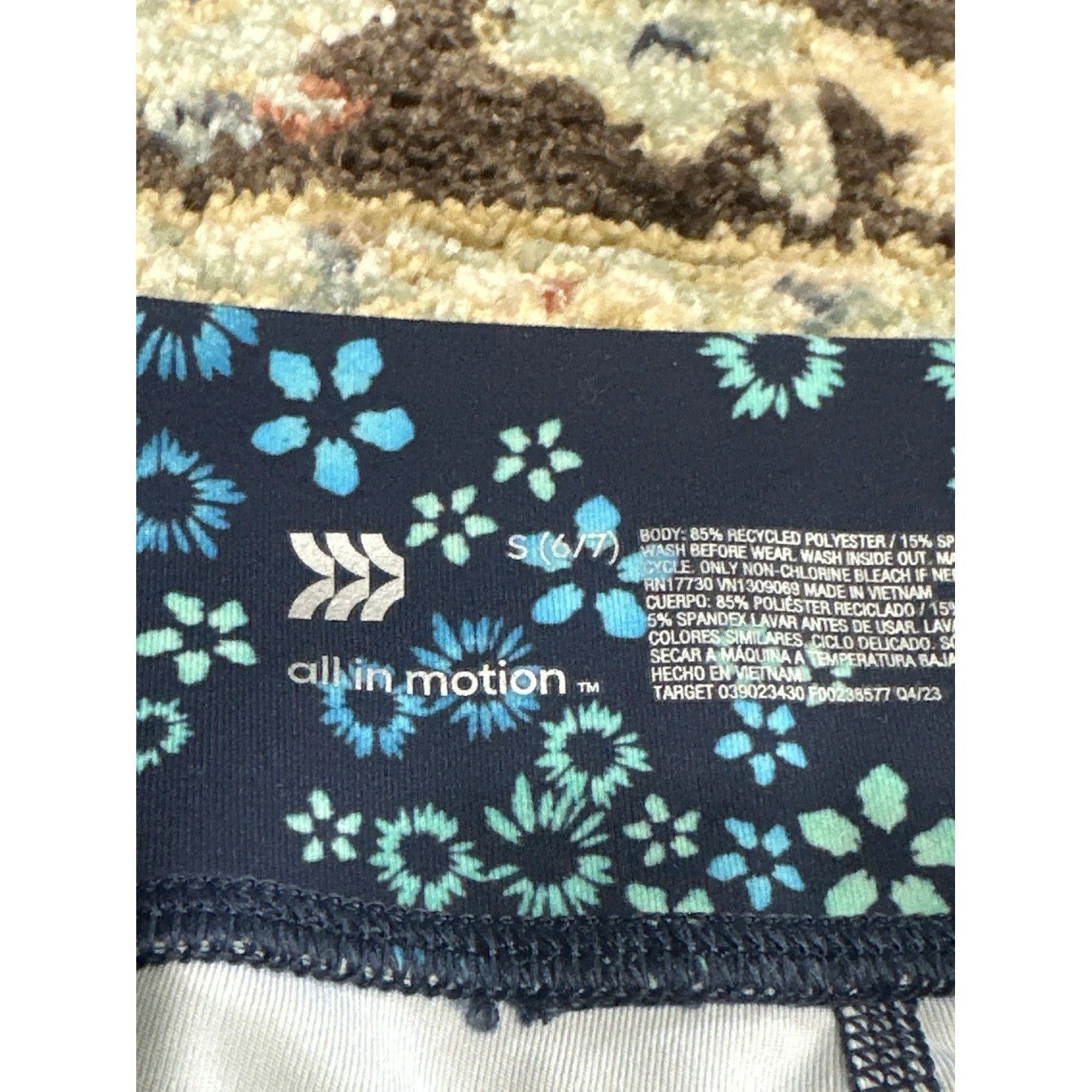 All in Motion Leggings Girls S 6/7 Navy Blue Floral Activewear EUC1