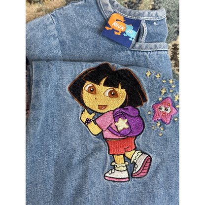 Y2K Nick Jr Dora the Explorer Denim Dress Girls 5T Blue Embroidered Y2K 2004 EUC8