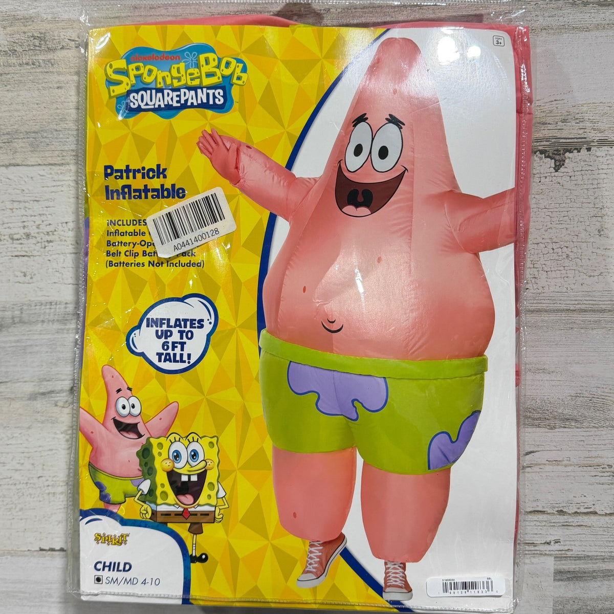 Spirit Halloween Patrick Inflatable Child SM/MD 4-10 Pink SpongeBob Core NWT0