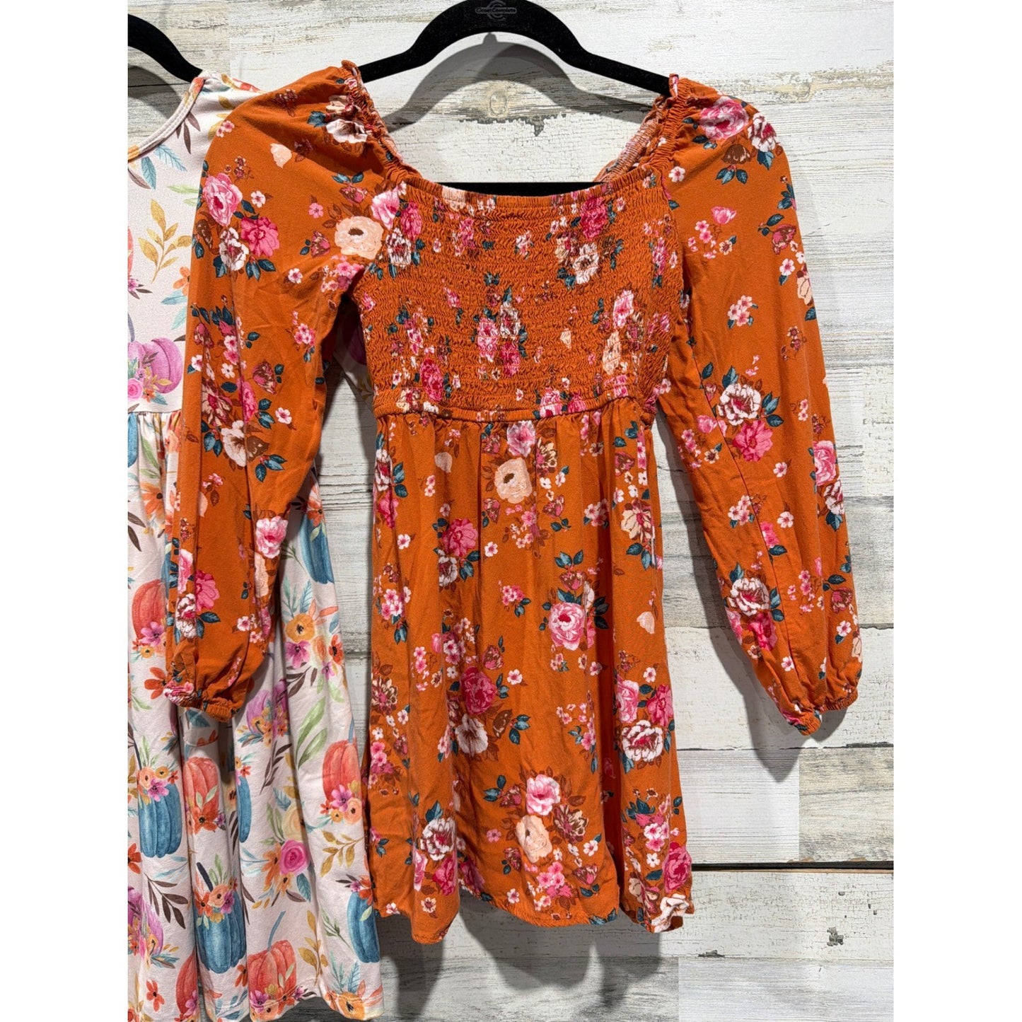 Art Class Mila & Rose Dresses Girls 7/8 Orange Pink Floral Pumpkin Fall EUC1