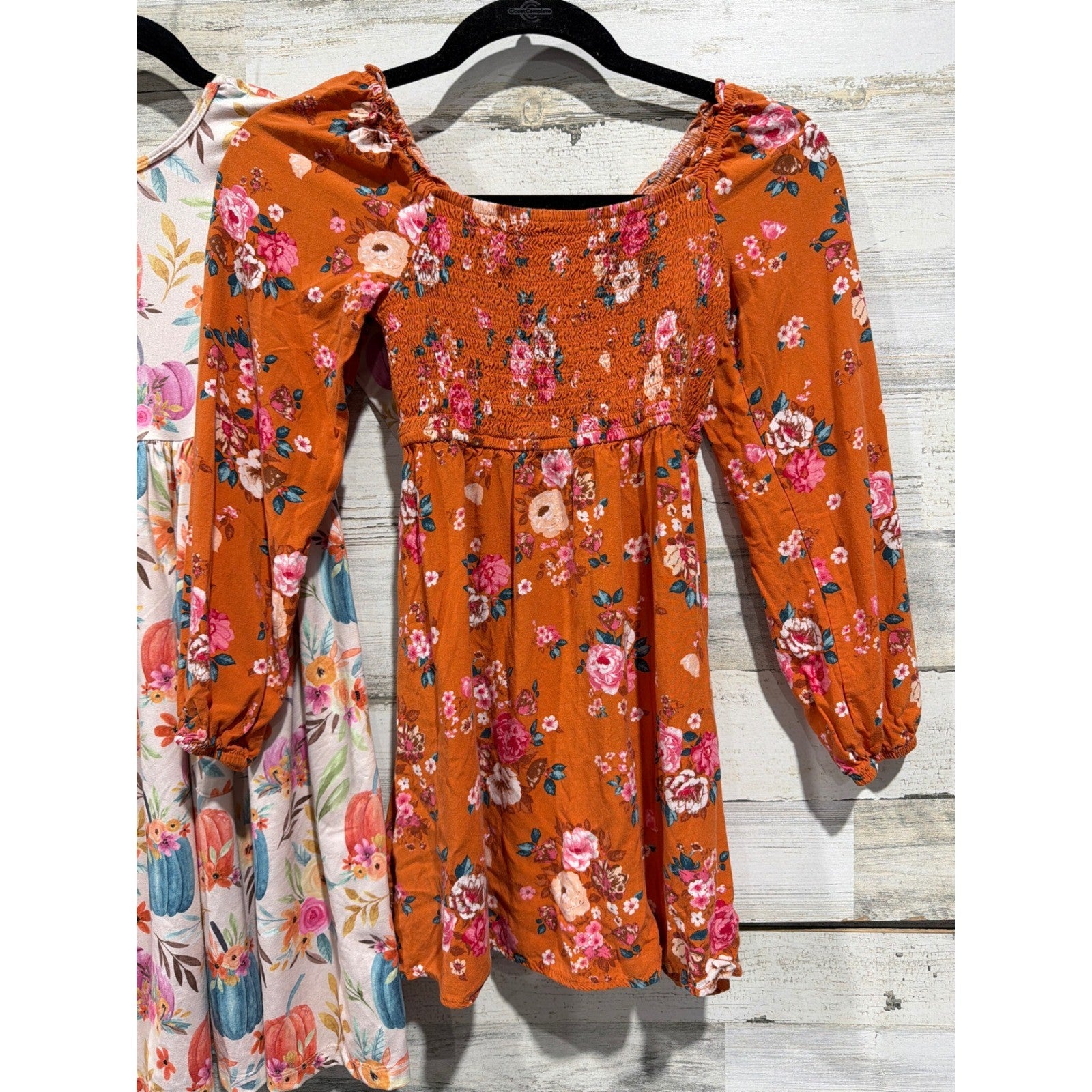 Art Class Mila & Rose Dresses Girls 7/8 Orange Pink Floral Pumpkin Fall EUC1