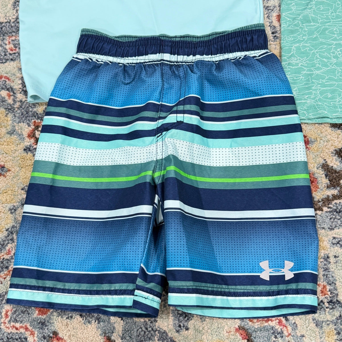 Under Armour RuggedButts Art Class Boys 4-5 Bundle Swim Shorts Rash Guard EUC5