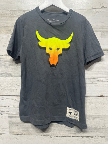 Under Armour Project Rock T-Shirt Boys Small Gray Brahma Bull Graphic GUC0