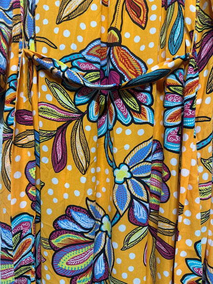 Tabitha Brown Floral Polka Dot Maxi Dress Womens XS Orange Ruffle Boho EUC3