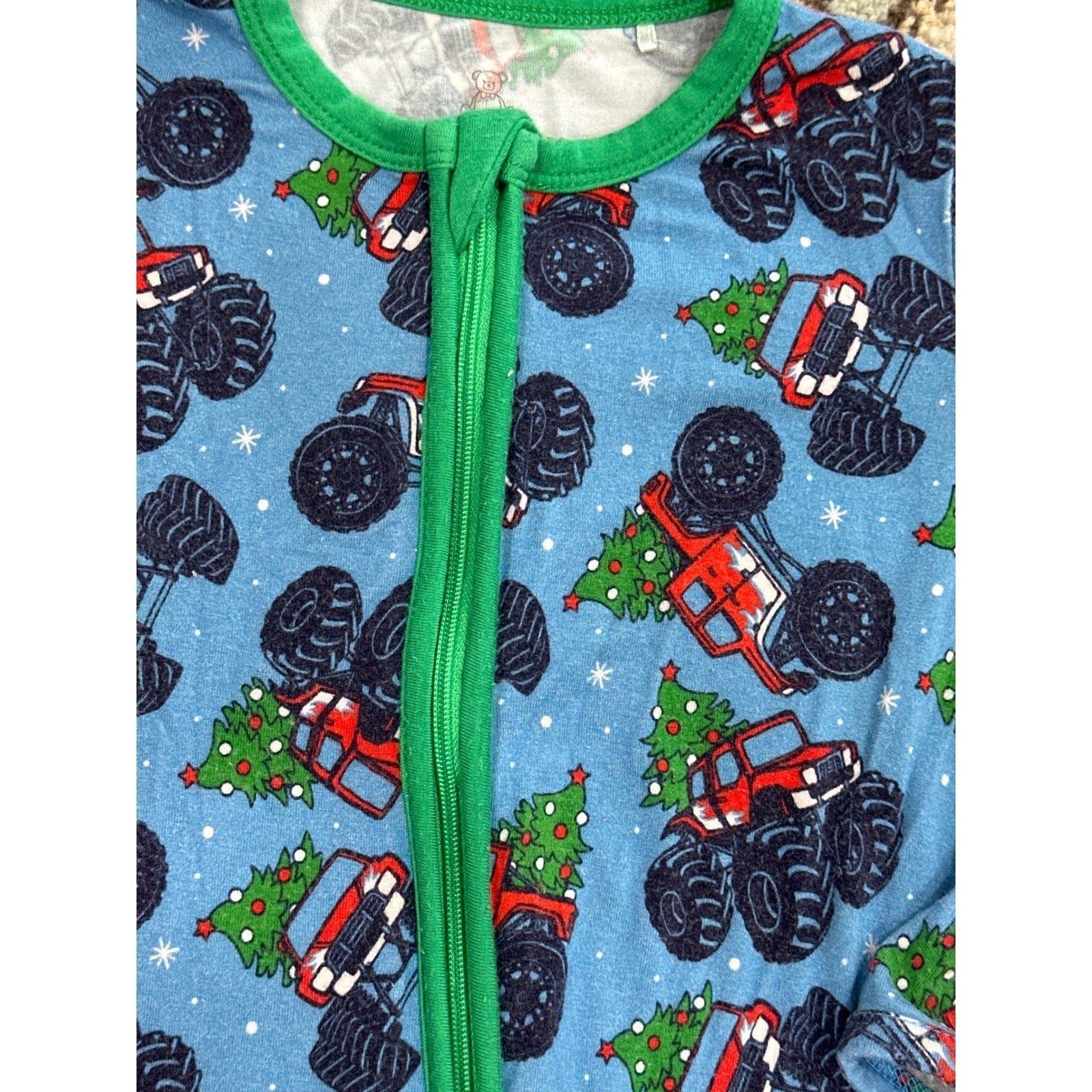 Little Snuggles Footie Pajamas Boys 2T Blue Monster Truck Christmas GUC1