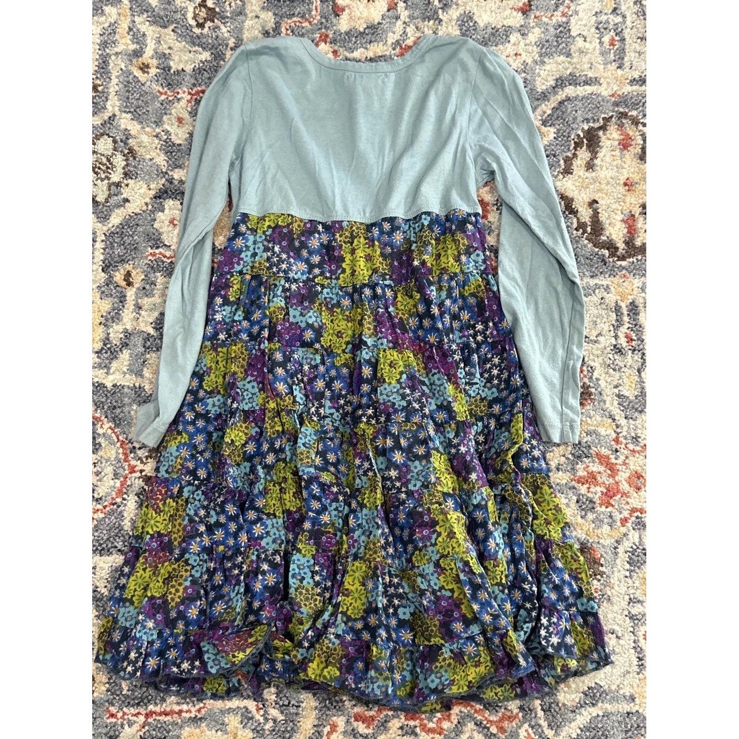 Mimi & Maggie Dress Girls 6X Blue Floral Tiered Crochet Boho EUC2