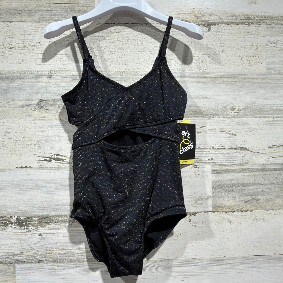 Art Class Swimsuit Girls 6/7 Black Gold Metallic Cutout Shimmer NWT0