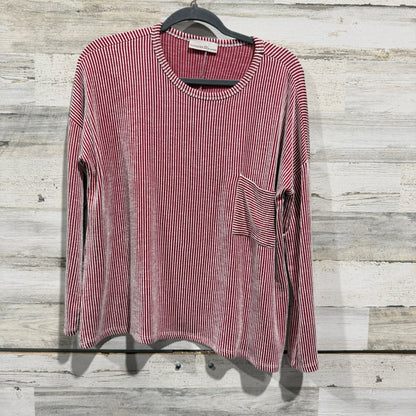 Zenana Long Sleeve Top Women S/M Red White Striped Rayon Blend Casual EUC0
