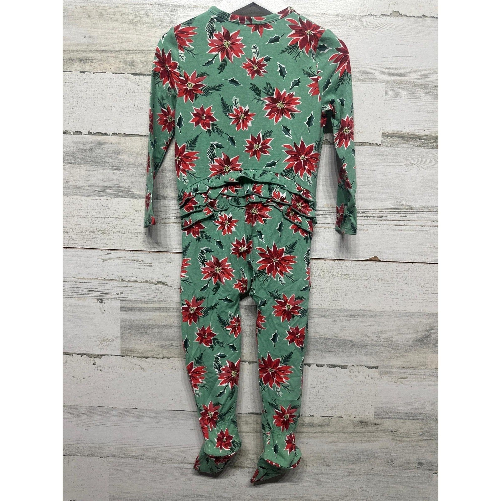 Angel Dear Footie Pajamas Toddler 18-24M Green Poinsettia Ruffle Zip NWT2