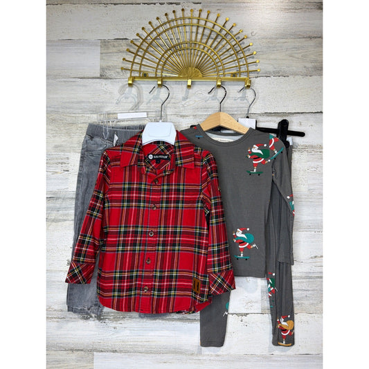 Beau Hudson Little Bipsy Boys Size 2 Bundle Red Gray Plaid Bamboo Holiday Pajama0