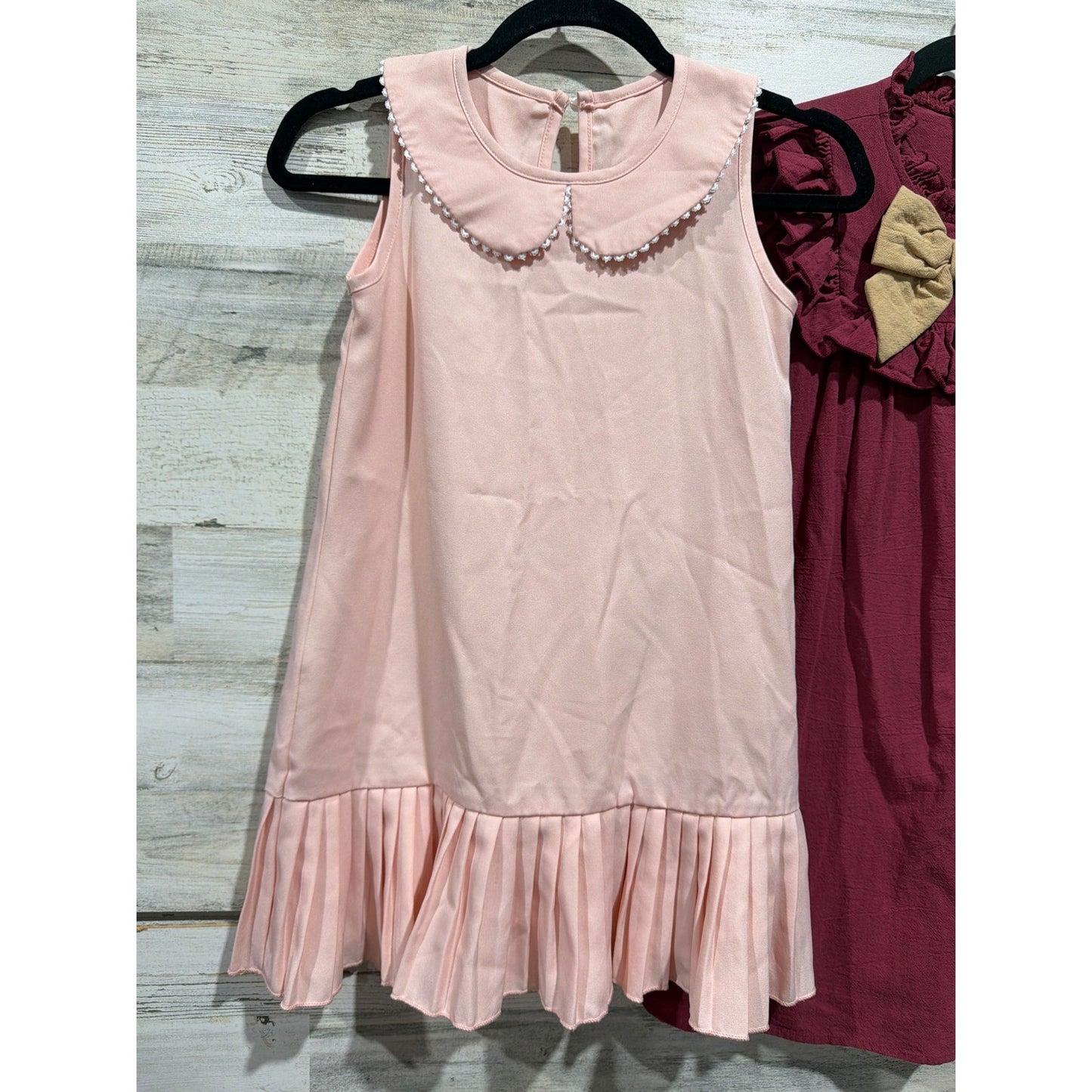 Shein Dress Bundle Girls Size 7 Pink Burgundy Peter Pan Collar Ruffle Preppy EUC1