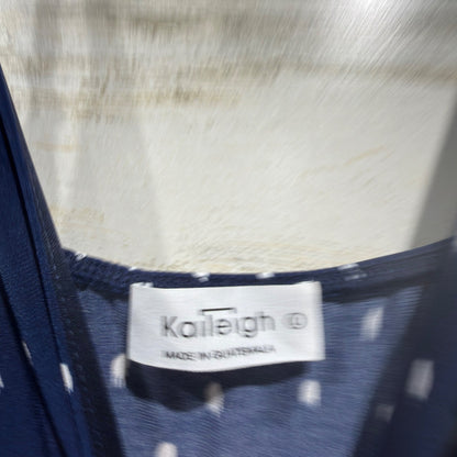 Kaileigh Jumpsuit Women Large Navy Blue Polka Dot Wrap Front Wide Leg EUC2