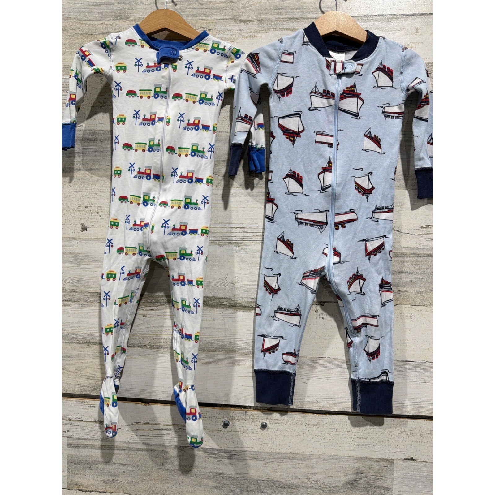 TBBC Hanna Andersson Cotton Sleepers Boys 18-24M Trains Boats Preppy EUC0