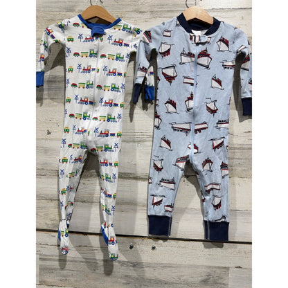 TBBC Hanna Andersson Cotton Sleepers Boys 18-24M Trains Boats Preppy EUC0