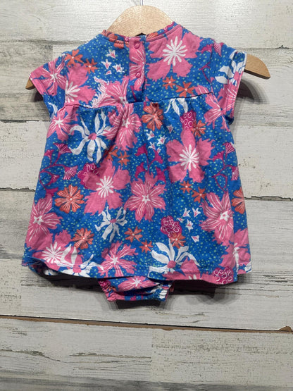 Hatley Floral Dress Girls 3-6M Blue Pink Short Sleeve Cotton EUC1