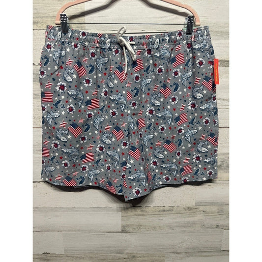 Magellan Outdoors Swim Trunks Men XL Grey Patriotic Fish Flag NWT0