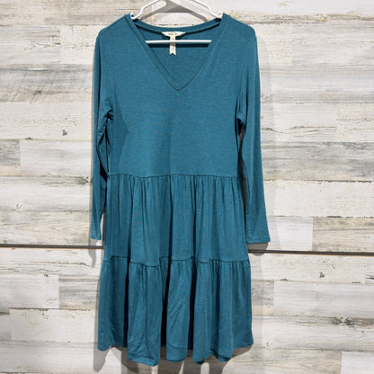 Matilda Jane Tiered Dress Womens S Teal Long Sleeve V-Neck Modal EUC0