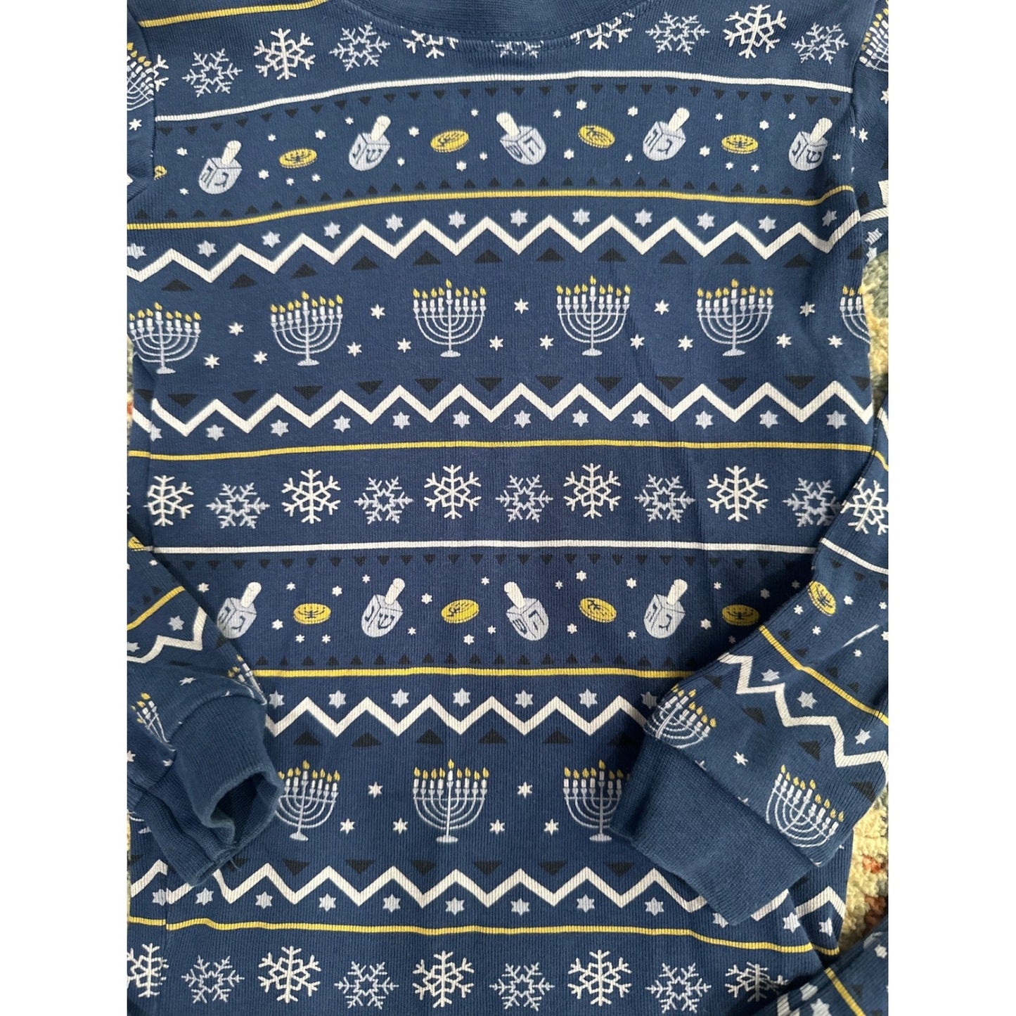Petit Lem Pajama Set Boys 5 Navy Hanukkah Fair Isle Organic Cotton EUC1