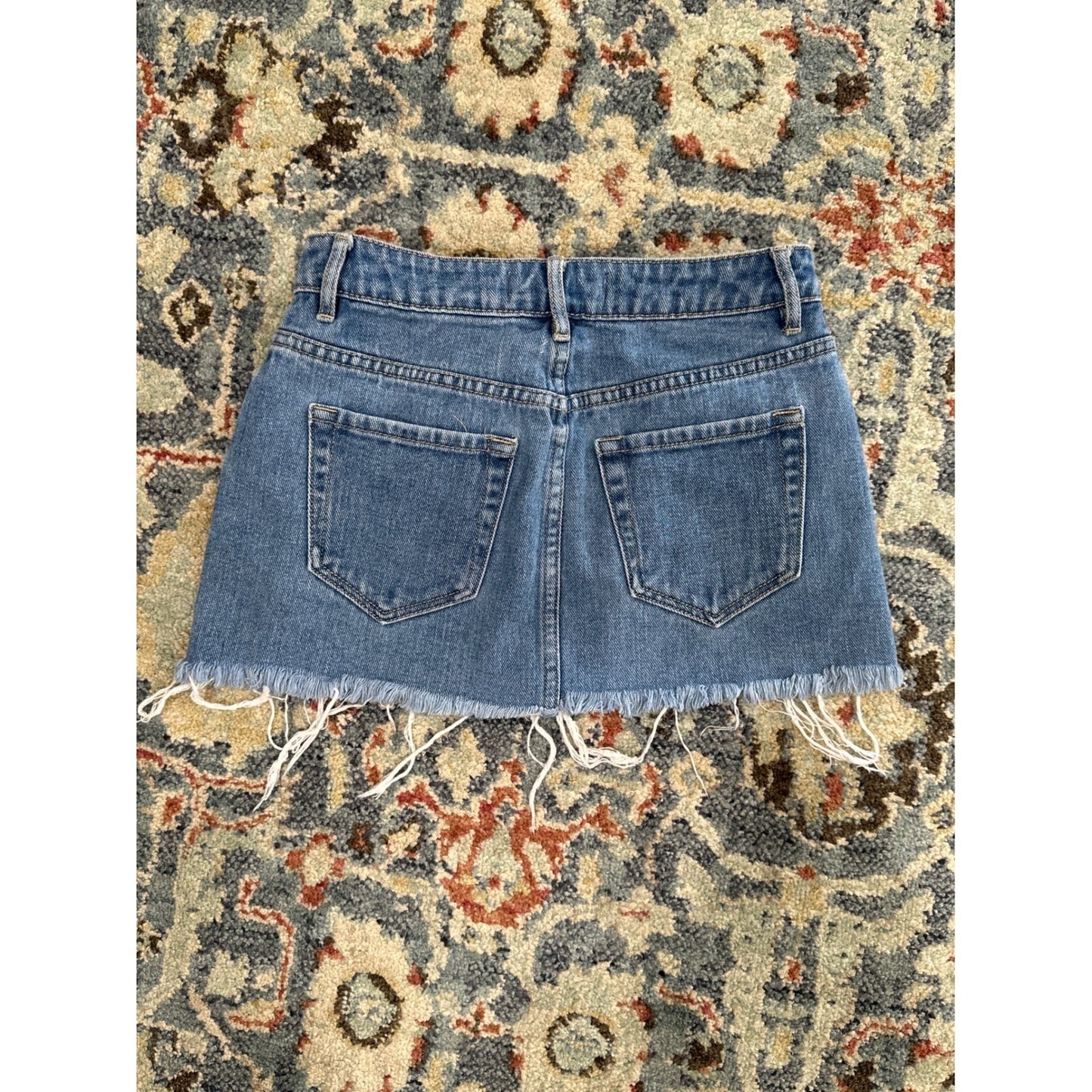 PACSUN Denim Mini Skirt Women 23 Blue Lace Up Raw Hem EUC2