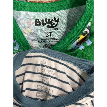 Bluey Christmas & Striped Pajama Bundle Kids 3T Green Blue Holiday1