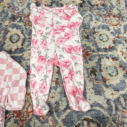 SIIX Cotton On Baby Organic Cotton Bundle Girls 0-3M Pink Floral Check EUC6