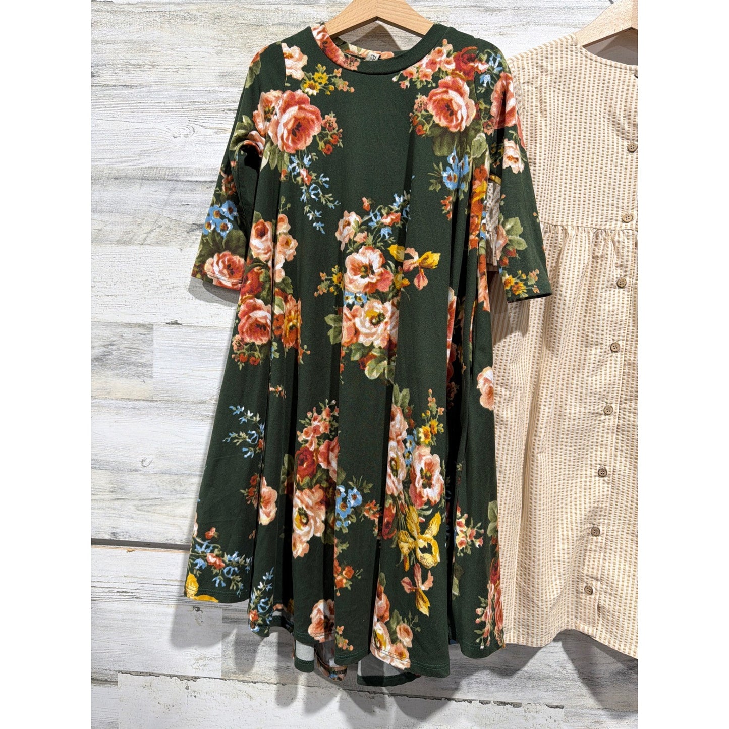 Wheat Pomelo Dress Bundle Girls Size 8 Tan Green Floral Striped Boho EUC3