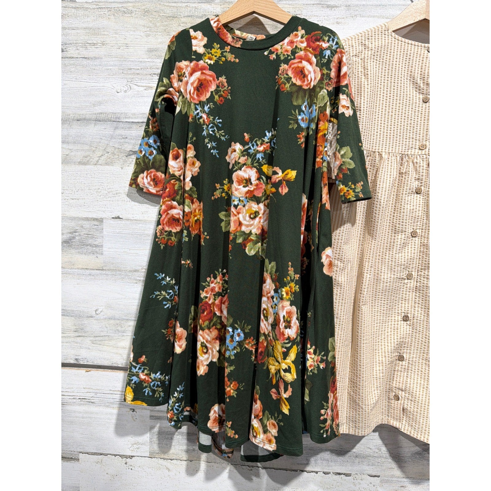 Wheat Pomelo Dress Bundle Girls Size 8 Tan Green Floral Striped Boho EUC3