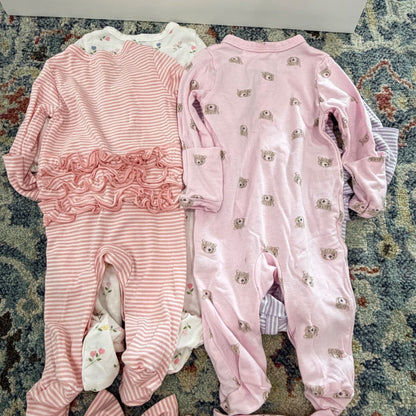 Starting Out Sleepers Headbands Girls Newborn Bundle Soft Pink Purple Floral EUC9