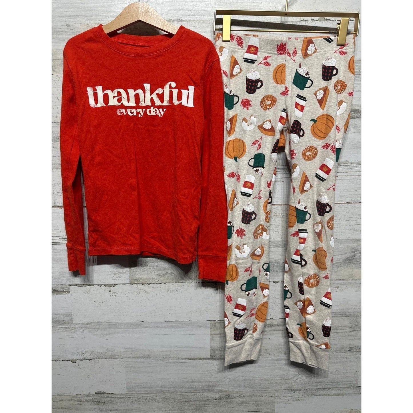 Old Navy Pajama Set Kids 10 Thankful Pumpkin Spice Print Fall Autumn0
