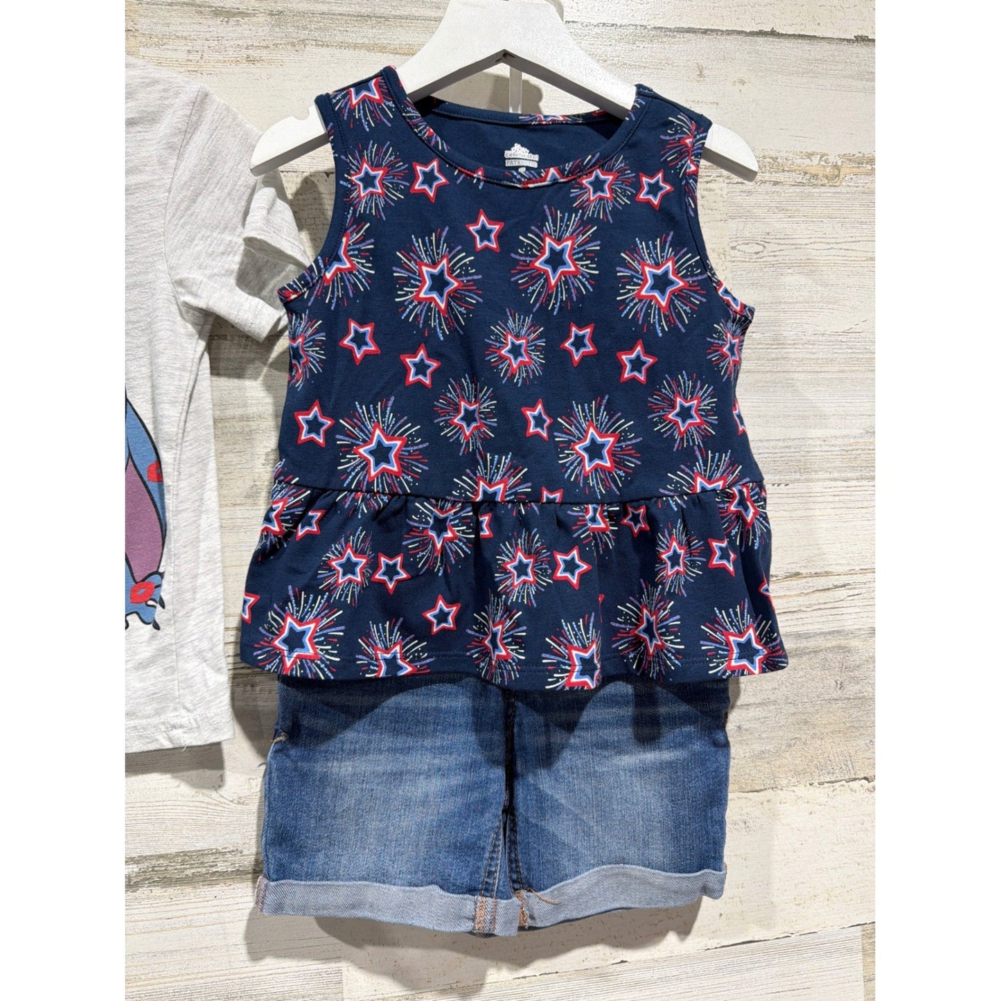 Disney Gildan Cat & Jack 4pc Bundle Girls 3T Blue Red Patriotic Stitch EUC2