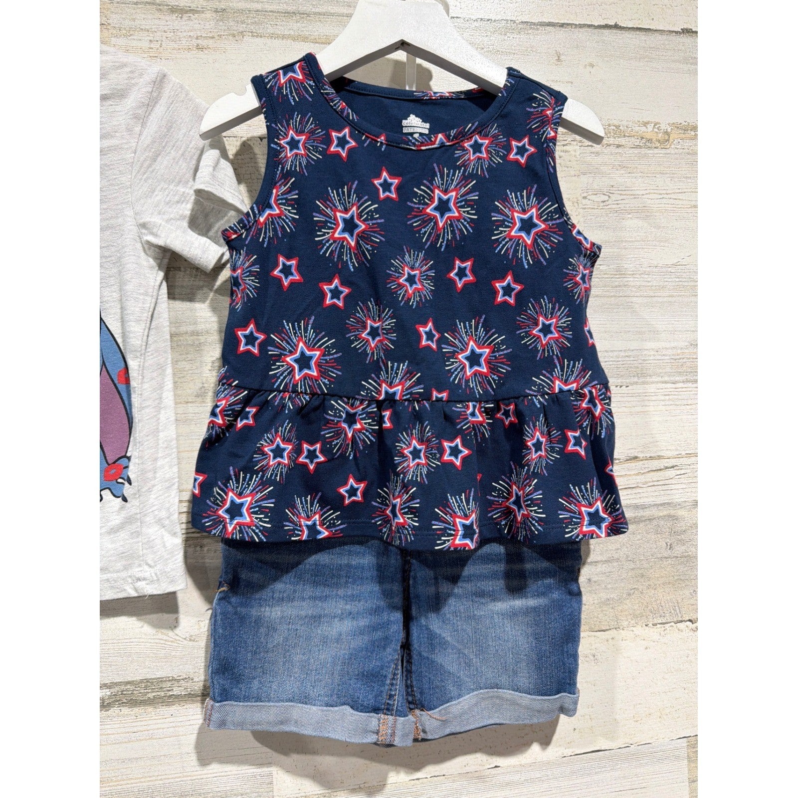 Disney Gildan Cat & Jack 4pc Bundle Girls 3T Blue Red Patriotic Stitch EUC2