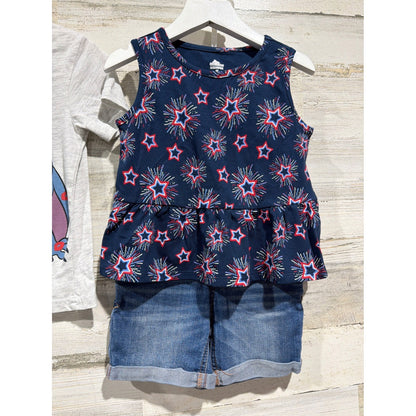 Disney Gildan Cat & Jack 4pc Bundle Girls 3T Blue Red Patriotic Stitch EUC2