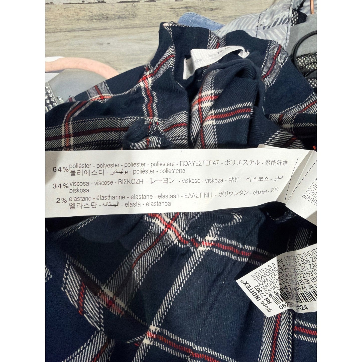 Zara Plaid Skirt Girls 11-12 Navy Blue Tartan Paperbag Waist Preppy EUC4
