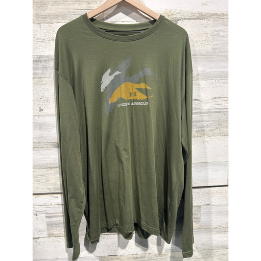 Under Armour Long Sleeve Shirt Mens XL Green Duck Graphic Hunting Gorpcore EUC0