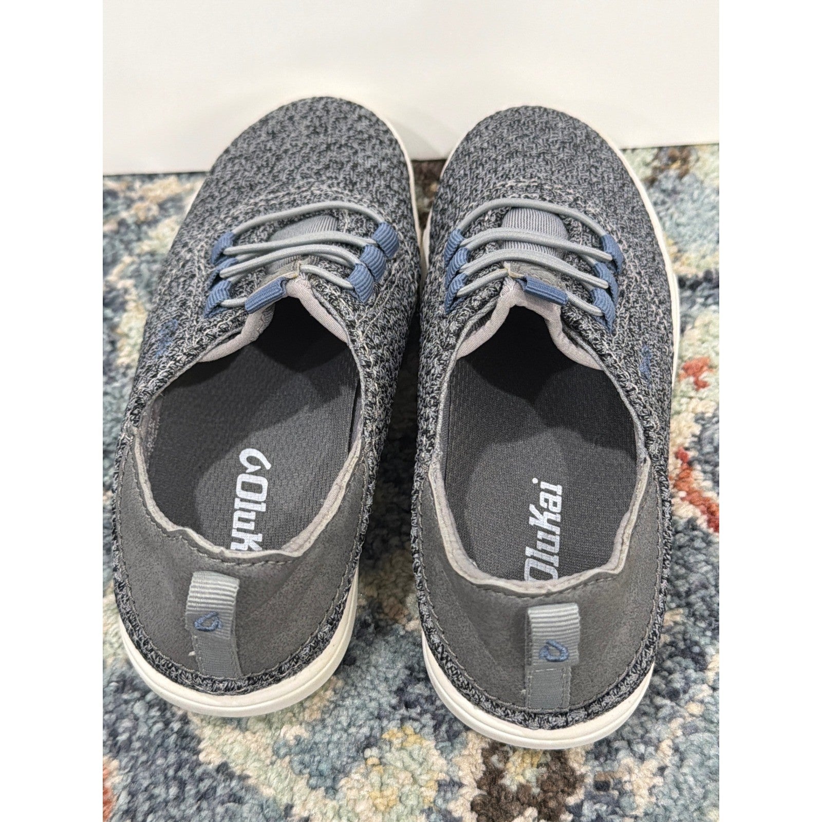 OluKai Nohea Mesh Sneakers Boys Size 12 Gray Blue Slip On Casual EUC4