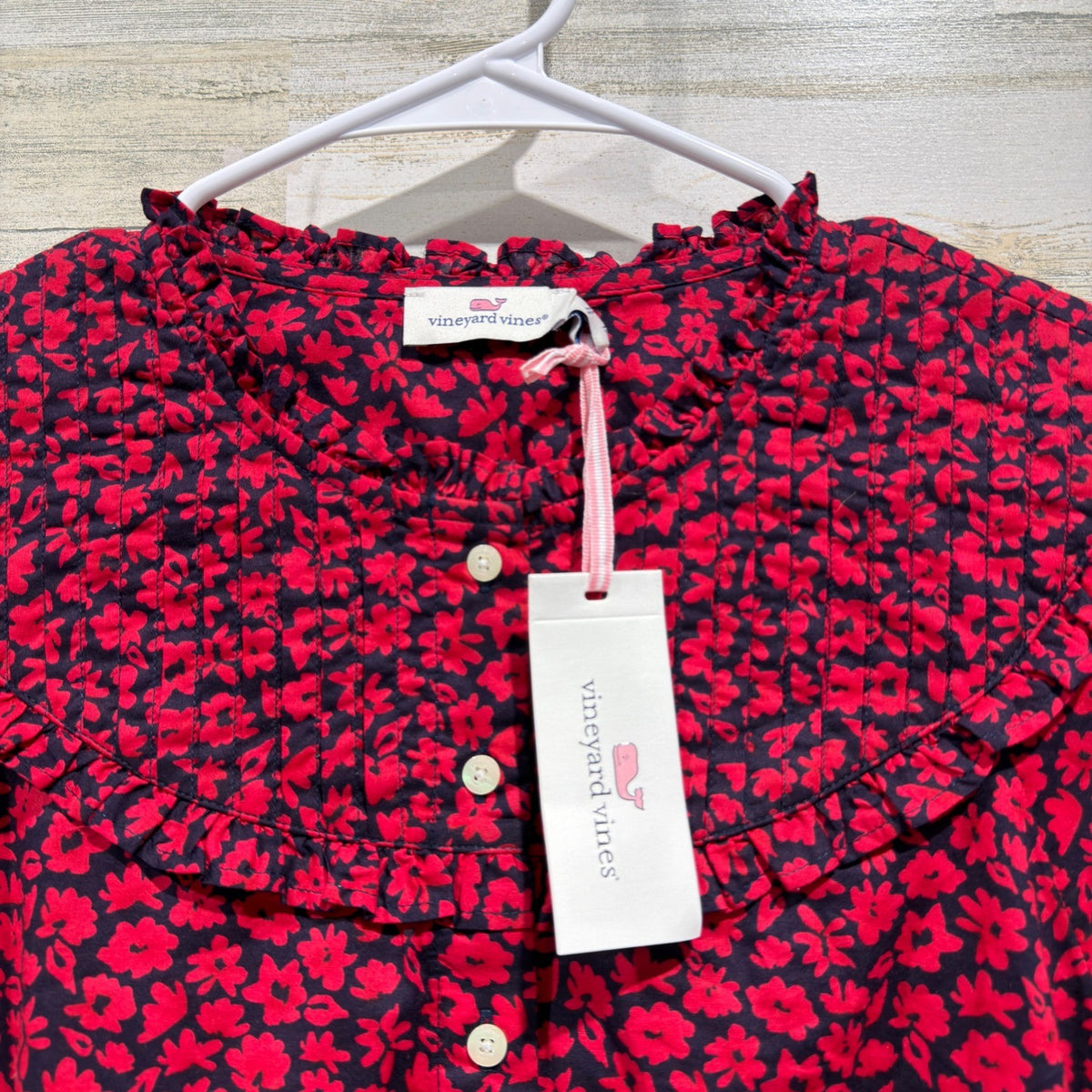 Vineyard Vines Wildflowers Pleated Yoke Top Women 12 Red Floral Preppy NWT1